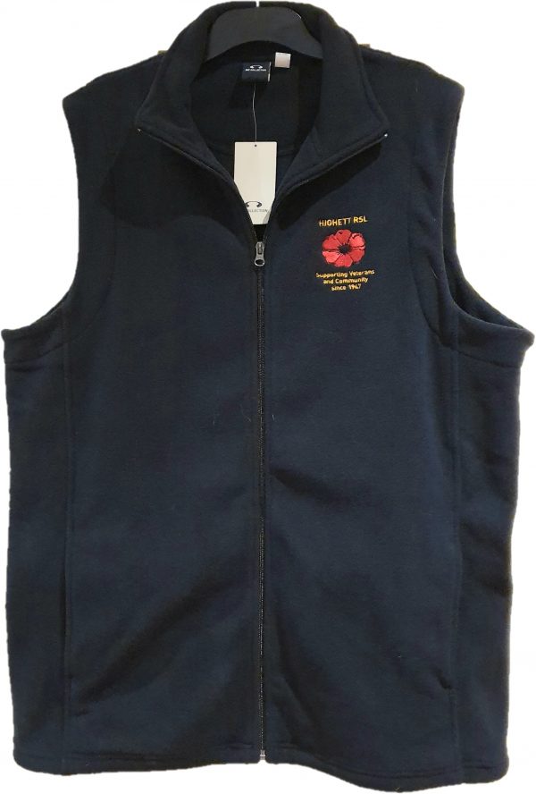 Sleeveless Zip Front Vest (Black) and Club Logo | Highett RSL Club
